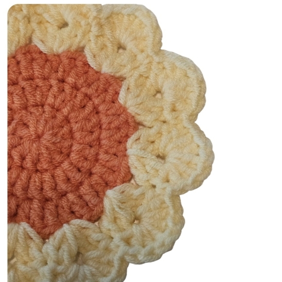 Hand Crafted Crochet Coasters Set of 4pcs Orange yellow flower handmade cup mats - Picture 7 of 17